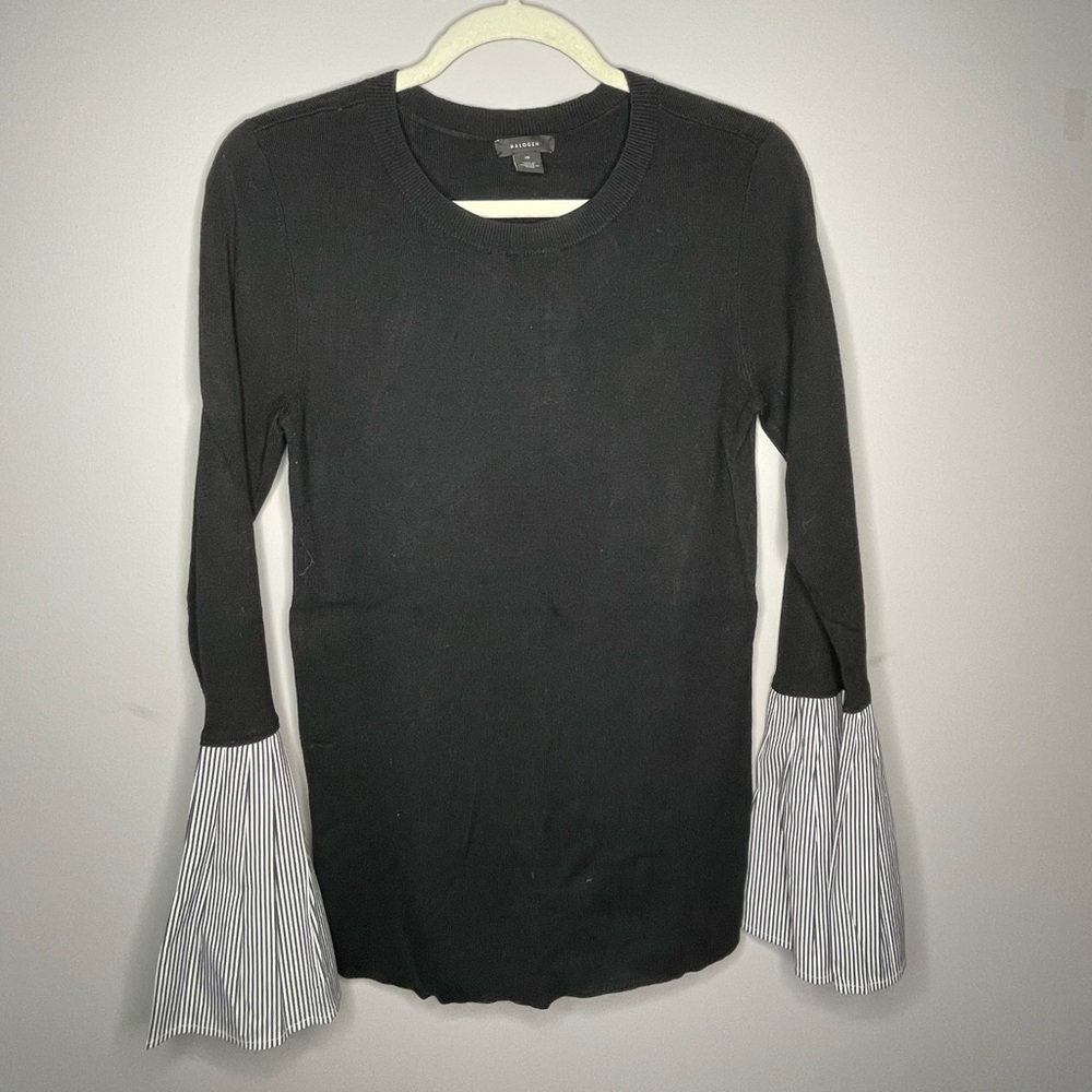 Black halogen sweater with bell striped sleeves - size Medium